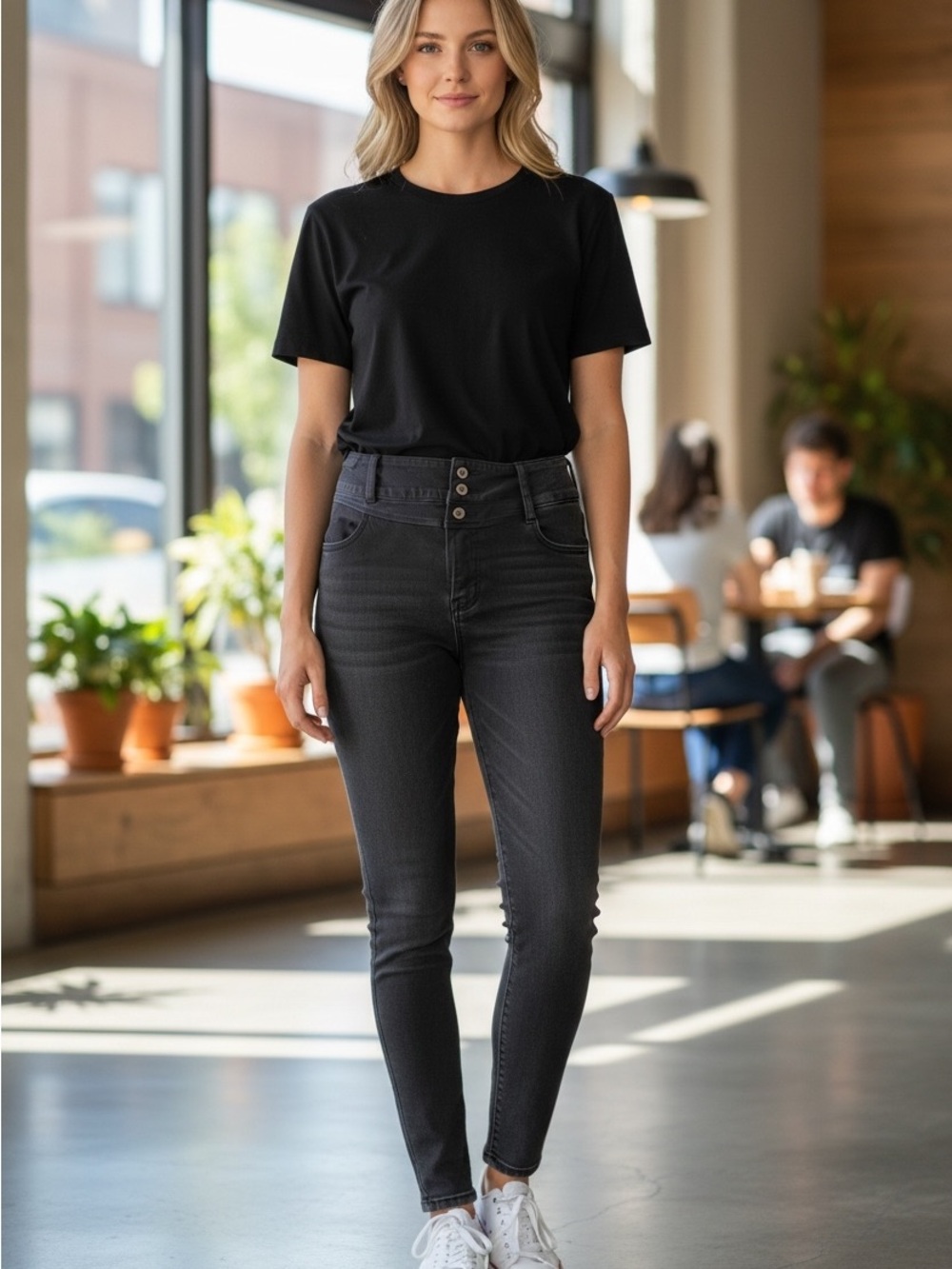 Halara Women’s Skinny Jeans Size M Regular Black High Rise 3 Button Stretch NWT